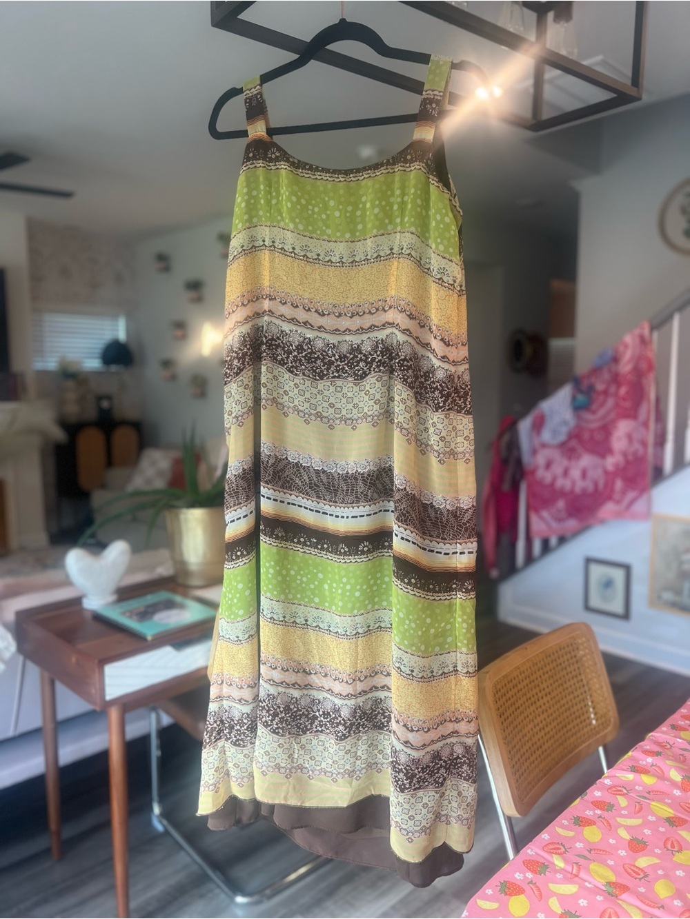 Dana Kay Green, Yellow and Brown Striped Maxi Skirt